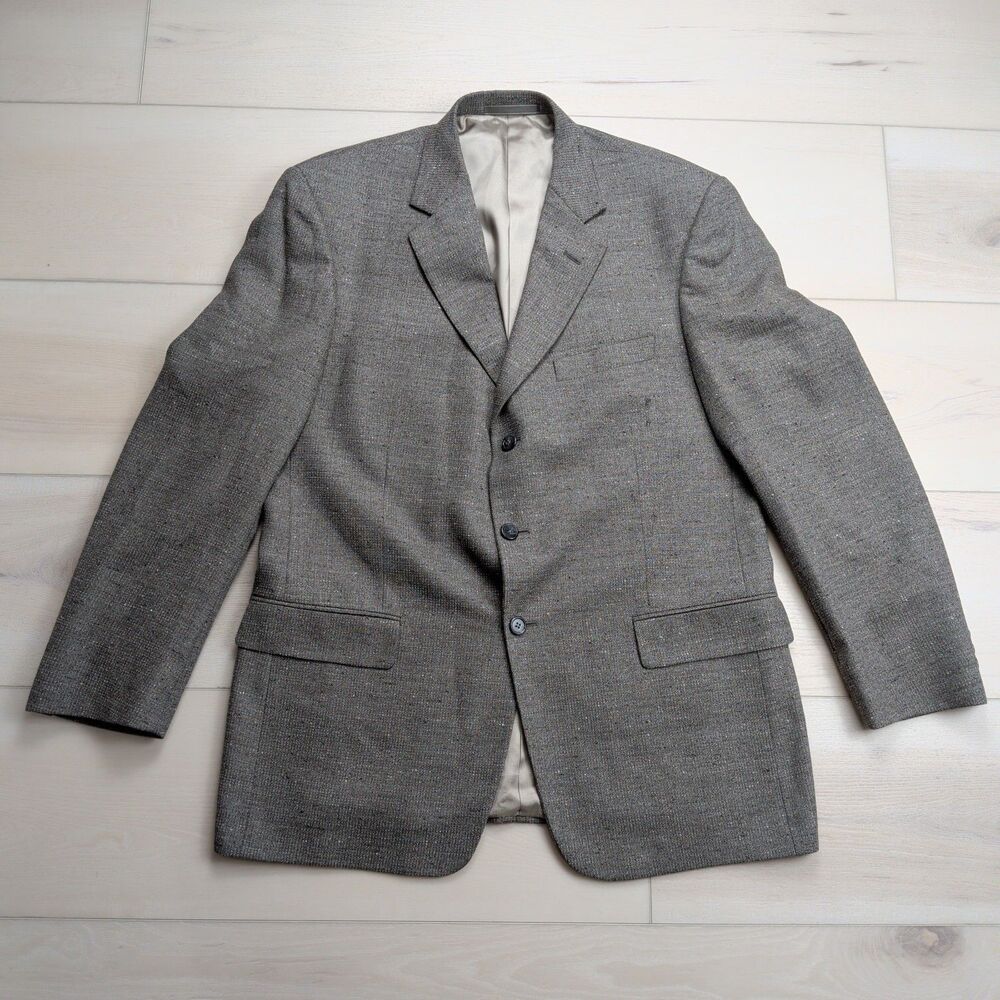 Tallia Uomo Sierra Blazer Sport Coat Mens 44R Wool Silk Nylon Brown Tweed Jacket
